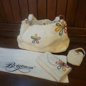 Brighton White Handbag Set with Colorful Accents
